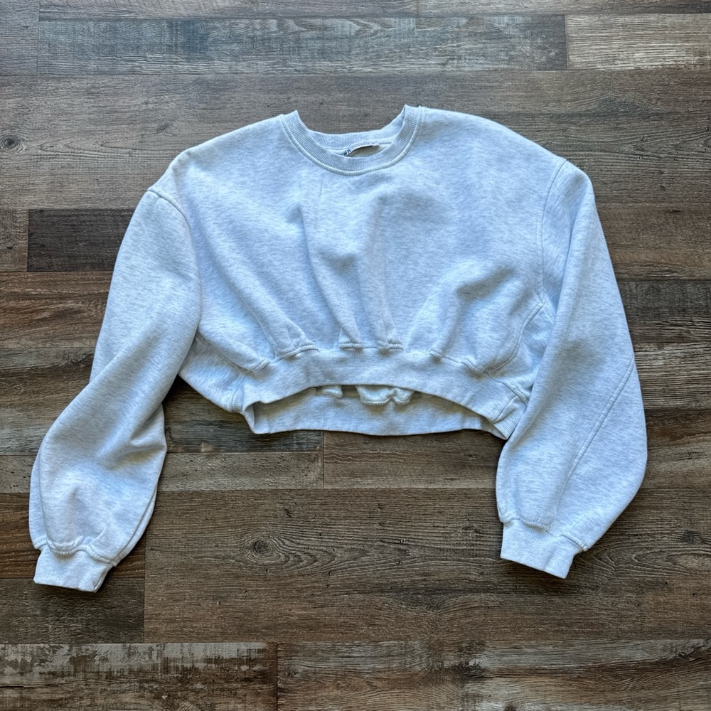 Zara Light Gray Women's Cropped Sweatshirt